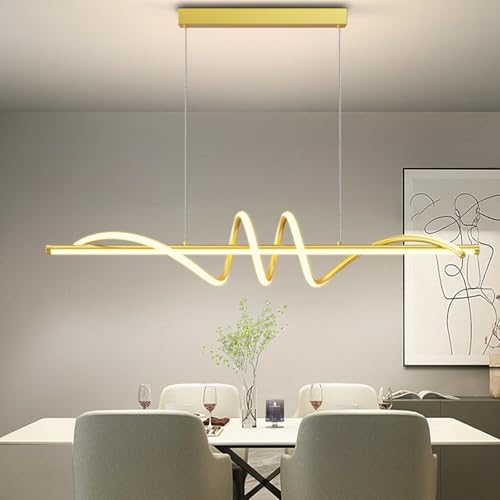 Modern Pendant Lights Fixture, 39in Aluminum LED Ceiling Chandelier with Remote Control Dimmable 3000k-6000K Color Temperature, Island Lighting Lamp for Kitchen, Dining Room - color: A-Gold, size: 39 inch