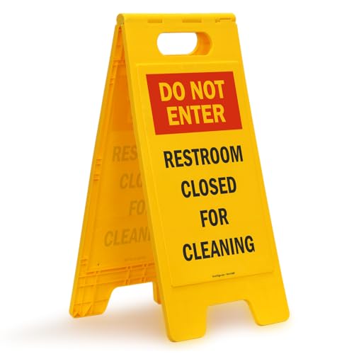 SmartSign 25 x 12 inch “Do Not Enter - Restroom Closed For Cleaning” Two-Sided Folding Floor Sign, Plastic, Red, Black and Yellow - color: Plastic Sign