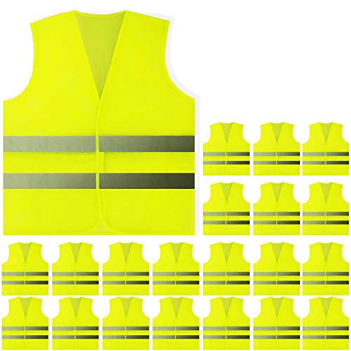 PeerBasics, 20 Pack, Yellow Reflective High Visibility Safety Vest, Hi Vis Silver Strip, Men Women, Work, Cycling, Runner, Construction (Mesh, 20)… - color: Yellow, size: 20