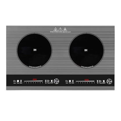 2 burner induction cooktop,110V 3000W 2 burner induction plate with Brushed Panel LED Knob Control, induction stove top with 9 Power Levels, Kids Lock & Timer,24 Inch double induction cooktop - size: 2 Burner induction Cooktop