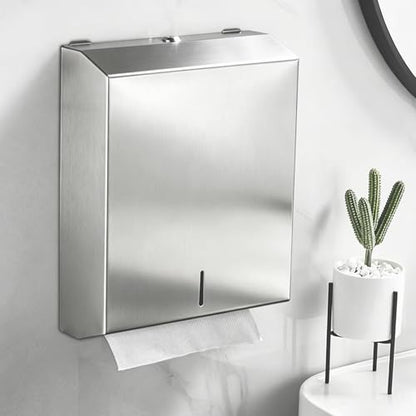 Comercial Paper Towel Dispenser Wall Mount, Brushed Stainless Steel Hand Towel Dispenser with Lock, Large Capacity 400 C-Trifold Multifold Paper Towel Holder for Bathroom Kitchen Office Public Places