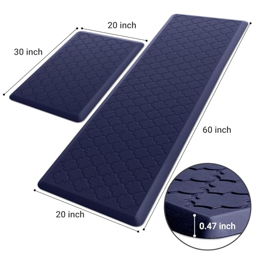 Kitchen Mat 2 PCS Cushioned Anti-Fatigue Floor Mat Standing Mat for Kitchen - color: Blue, size: 20"x30"+20"x60"