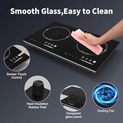 VBGK 2 burner induction cooktop,110V 4000W 2 burner induction stove top with Brushed Panel LED touch Control,8 Power Levels, Kids Lock & 4H Timer 2 burner hot plate - size: 2 Burner induction Cooktop