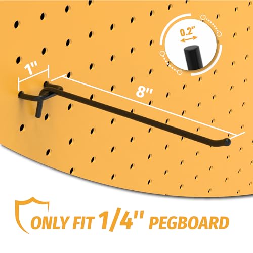 HUHOLE 25 Pack 8 Inch Black Pegboard L Hooks for 1/4 Inch Pegboard - size: 8 Inch