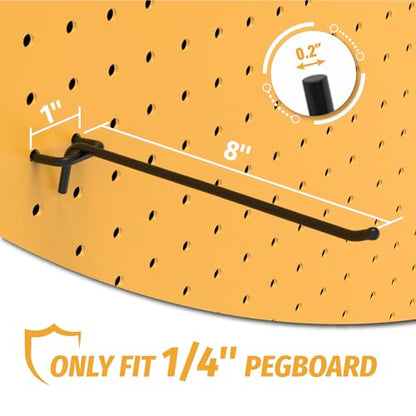 HUHOLE 25 Pack 8 Inch Black Pegboard L Hooks for 1/4 Inch Pegboard - size: 8 Inch