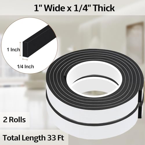 EVA Foam Weather Stripping Tape,1 Inch W x 1/4 Inch T Self-Adhesive Seal Tape for Doors & Windows-Draft Blocker,Soundproofing,Waterproof Insulation Foam,2 Rolls Total 33FT Black - color: Black, size: 1 IN x 1/4 IN x 33FT