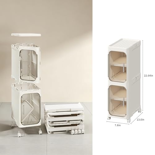 Narrow Storage Cabinet,2-Tier Slim Bathroom Organizer with Wheels,Beige - color: Beige, size: 2-tier