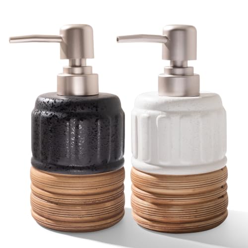 2 Pcs Soap Dispenser Bathroom, 14 Oz Liquid Hand Dish Soap Dispensers for Bathroom Countertop and Kitchen Sink, Ceramic Hand Soap, Dish Soap & Lotion Bottles, Modern Rustic Home Decor - size: 2 Pcs x 14Oz Soap Dispenser