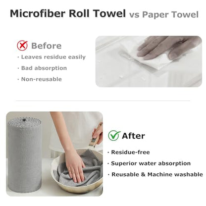 Jessy Home 80 Pack Reusable Paper Towels Grey Microfiber Cleaning Cloth Roll 12"x12" Microfiber Towels for Kitchen, Tear Away Cloth, Lint Free Rags for House,Car,Window,Cleaning Supplies - color: Ash Grey