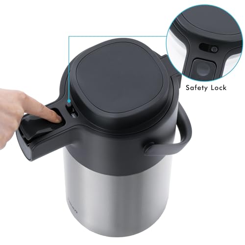 Tiken Airpot Coffee Dispenser with Pump - 102oz/3L Thermal Coffee Carafes for Hot Beverage - Stainless Steel Insulated Coffee Thermos Carafe, Silver - color: Silver, size: 102 Ounces