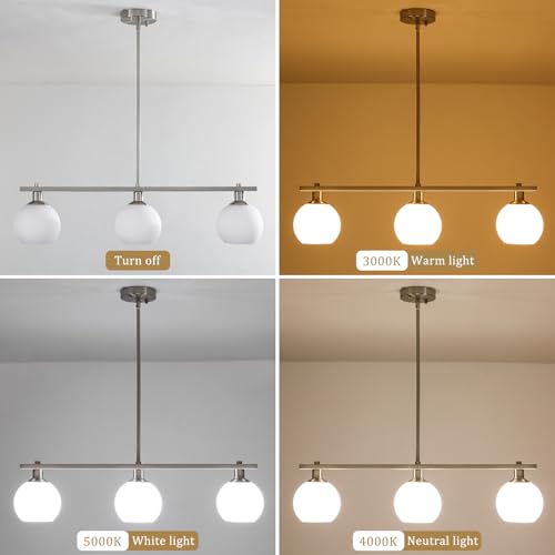 3 Lights Linear Pendant Light Kitchen Island Lighting with Milk Glass Shade, Modern Farmhouse Chandelier, Brushed Nickel Chandelier for Dining Room Light Fixture for Over Island Over Table Bar - color: Brushed Nickel