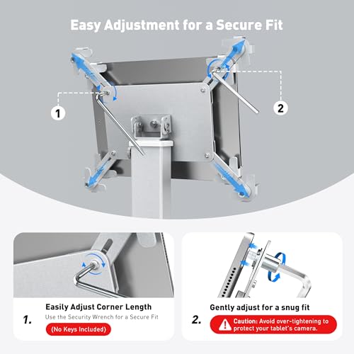 AboveTEK Anti-Theft iPad Kiosk Stand, 360 Rotation & Adj. Height 8.3"–13.4", Heavy-Duty Steel & Aluminum, Fits 9.7"-13" Tablets, Security Retail POS Tablet Stand for Business & Commercial Use (Silver) - color: Silver