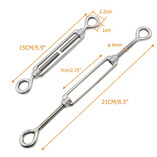 M6 Eye & Eye Turnbuckle, 304 Stainless Steel Turnbuckle Heavy Duty Wire Rope Tension 5 Pcs - style: Eye & Eye-M-6