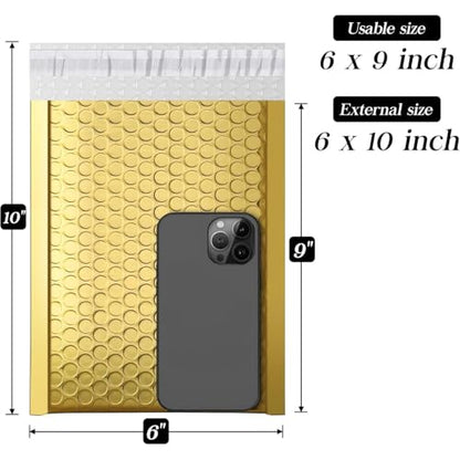 Fuxury Gold Bubble Mailers 6x10 "50 Pack Durable Metallic Bubble Envelopes - color: Gold, size: 6x10" 50PC