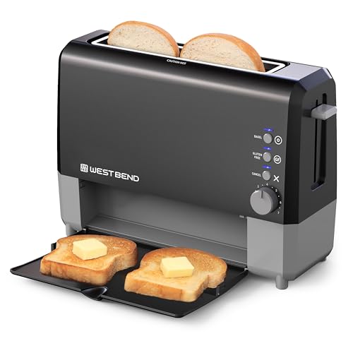 West Bend QuikServe Toaster, 2-Slice Wide-Slot Slide-Through Bread Toaster with Bagel and Gluten-Free Settings and Cool-Touch Exterior Fast Toasting, Includes Removable Serving Tray, 1400-Watts, Black - color: Black