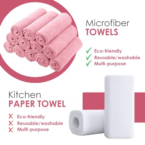 Avalon Towels Microfiber Cleaning Cloths (Value Pack of 48) - Size 16 x 16 Inches, Highly Absorbent Cleaning Rags, Lint Free, Reusable and Washable, Microfiber Towels for Cars - color: Pink, size: Pack of 48 - 16x16 Inches