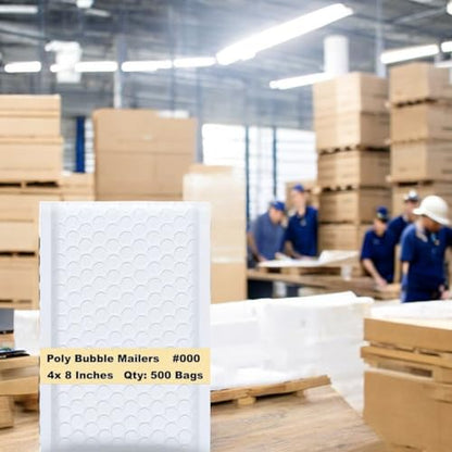 iMBAPrice 4x8 Inches White Color Polybubble Bag, 500-Pack Small Size #000 Self Seal Poly Bubble Mailers Padded Packing Envelopes (Total 500 Bags) - color: White Poly Bubble, size: 4"x8" Poly (500 Envelopes)