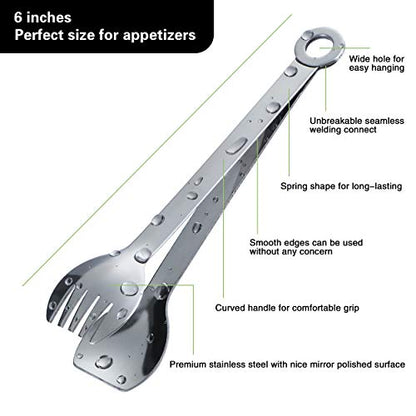 MSY BIGSUNNY Mini Appetizer Tongs Stainless Steel Set of 4, Small Serving Tongs, 6 Inch(15.2cm, Silver) - color: Silver Tongs, size: 6 inch