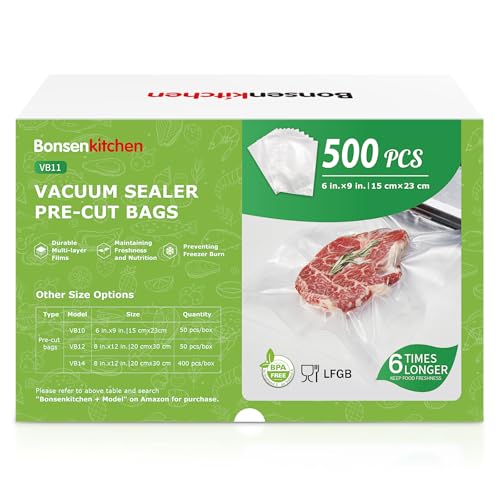 Bonsenkitchen Precut Vacuum Sealer Bags, 500 Pint 6" x 9" Food Sealer Bags - size: 6" x 9" 500pcs