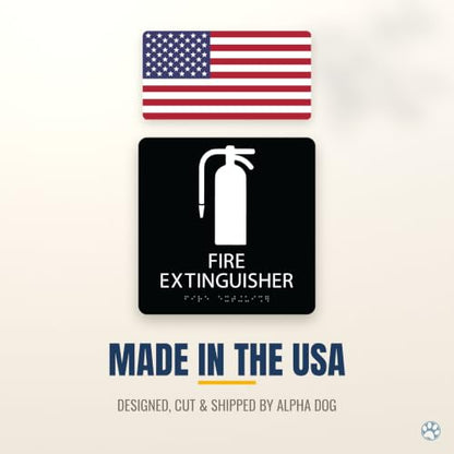 Alpha Dog Fire Extinguisher Sign, 8x8 ADA Braille Sign, Blue - color: Blue, size: Fire Extinguisher