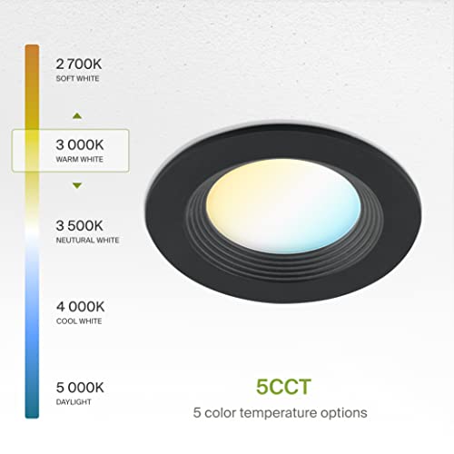 ASD Black 4 Inch Retrofit LED Recessed Light - 9W 2700K-5000K 700LM Retrofit LED Recessed Lighting 4 Inch, Dimmable Black Recessed Lights, Wet Rated Baffle Trim Can Lights, UL - color: Black Baffle, size: 1 Pack