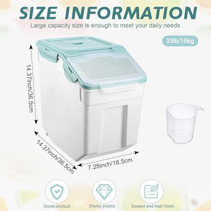 Sunnyray 4 Pcs 33 Lbs Blue Rice Flour Storage Bins with Wheels - color: Blue, size: 33 lbs