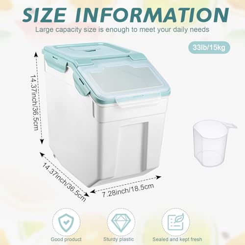 Sunnyray 4 Pcs 33 Lbs Blue Rice Flour Storage Bins with Wheels - color: Blue, size: 33 lbs