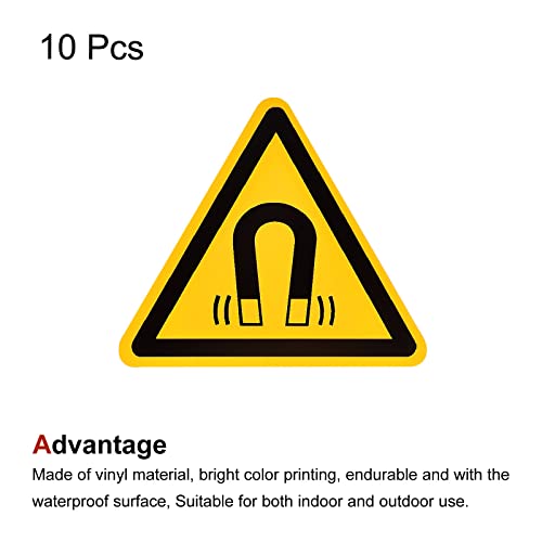 PATIKIL Triangle Beware of the Magnetic Field Warning Sign Self Adhesive Yellow with Black Words 40mm/1.56inch for Machine, Instrument and Equipment Surface Pack of 10 - size: 40mm