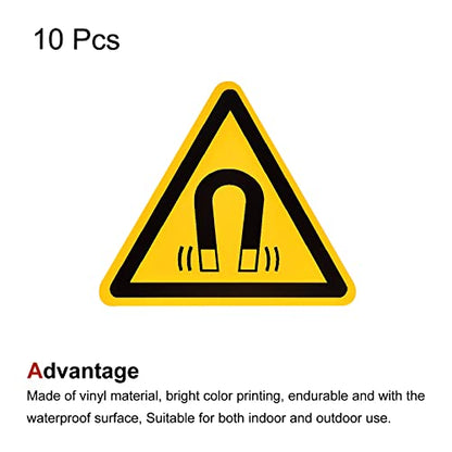 PATIKIL Triangle Beware of the Magnetic Field Warning Sign Self Adhesive Yellow with Black Words 40mm/1.56inch for Machine, Instrument and Equipment Surface Pack of 10 - size: 40mm