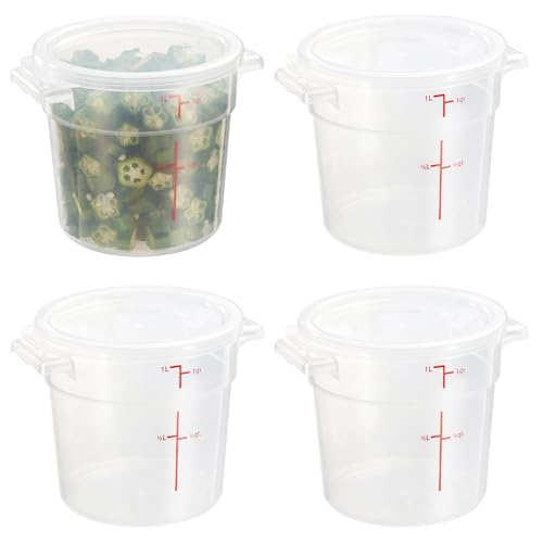 CURTA 1 Quart Translucent Round Food Storage Container with Lid, Pack of 4 – NSF Listed, BPA-Free, Commercial-Grade Polypropylene, Freezer & Dishwasher Safe, Non-Stick, Easy-Read Graduations