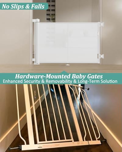 Miumoon 50 inch Reinforced Retractable Baby Gates 34 inch Tall - color: White, size: 34" Tall x 50" Wide