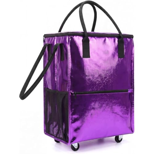 Reusable Grocery Bags on 4 Wheels, 18 Gallon Rolling Shopping Tote Bag - color: Purple