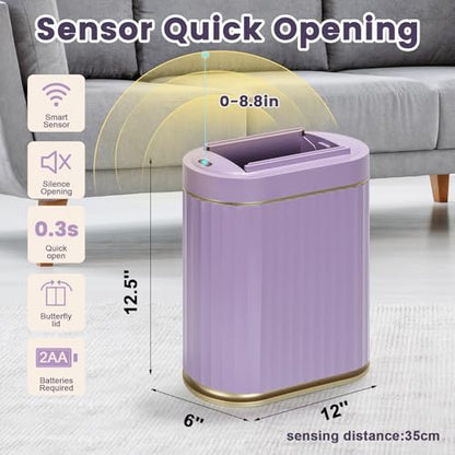 ELPHECO Motion Sensor Bathroom Trash Can with Lid 2 Gal Automatic Trash Can - color: Purple Gold