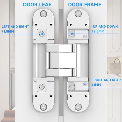 5.5" Hidden Door Hinges, 2 Pack 3-Way Adjustable 180°, Concealed Hinge - color: Silver, size: 5.5 Inch