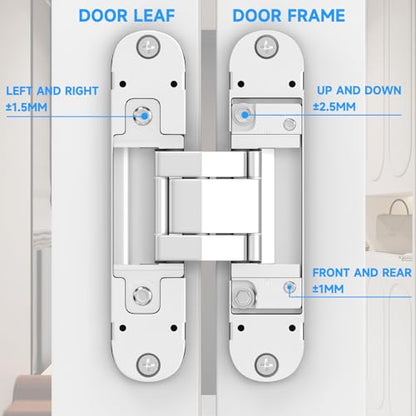 5.5" Hidden Door Hinges, 2 Pack 3-Way Adjustable 180°, Concealed Hinge - color: Silver, size: 5.5 Inch