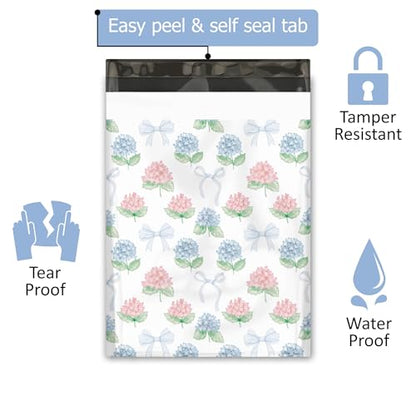 10x13 (100) Hydrangeas Summer Designer Poly Mailers Waterproof Self Sealing Tear Resistant Polymailers Shipping Envelopes Premium Printed Bags For Small Businesses - color: Hydrangeas, size: 10x13 inches