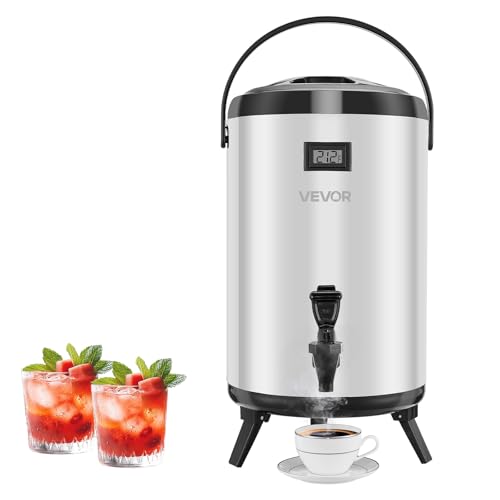 VEVOR Insulated Beverage Dispenser, 3.2 Gal/12L Stainless Steel Thermal Drink Server with Spigot & Temp Display, Suitable for Hot and Cold Drinks, for Tea Coffee Water in Cafes & Restaurants, Silver - size: 3.2 Gal (1 Pack)
