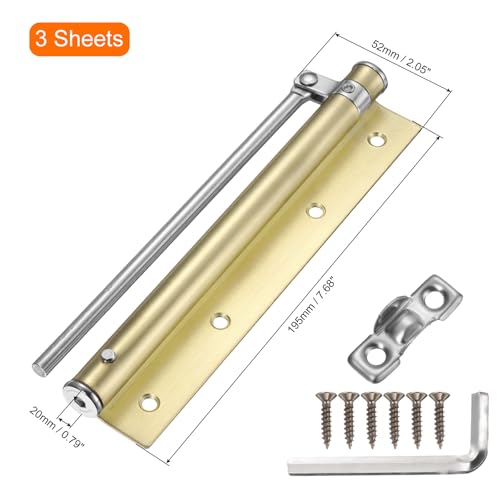 uxcell 3 Pcs 195mm/7.68" Spring Door Closer, Stainless Steel Automatic Door Closers with Adjustable Closing Speed for Home Self-Closing 5kg Door, Champagne Gold - color: Champagne Gold, size: 195mm