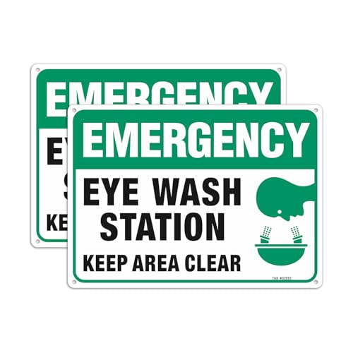 Emergency Sign, Eye Wash Station Sign, Keep Area Clear, 2 Pack, 10" x 7" Rust Free .040 Aluminum, UV Protected, Waterproof, Weatherproof and Fade Resistant, 4 Pre-drilled Holes - color: Green - 2 Pack