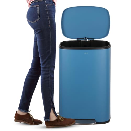 happimess Connor 2-Piece Iron Trash Can, Bright Cobalt Blue - color: Bright Cobalt Blue