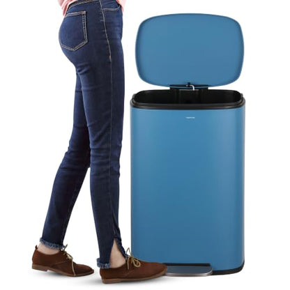 happimess Connor 2-Piece Iron Trash Can, Bright Cobalt Blue - color: Bright Cobalt Blue