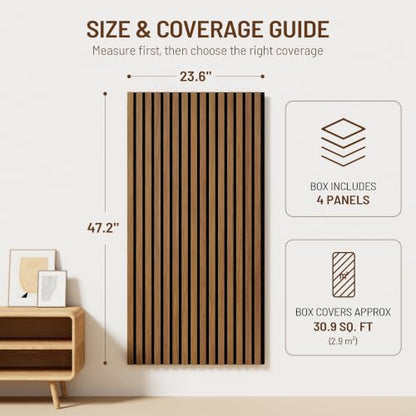Amsleekey 4-Pack 47.2″x23.6″ Acoustic Wood Slat Wall Panels, 8 Hooks, Teak - color: Teak, size: 47.2 x 23.6 in - 4 pcs