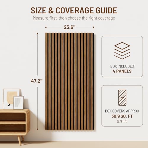 Amsleekey 4-Pack 47.2″x23.6″ Acoustic Wood Slat Wall Panels, 8 Hooks, Teak - color: Teak, size: 47.2 x 23.6 in - 4 pcs