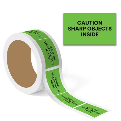 StickerJet Caution/Sharp Objects Inside Labels 3"x5" – 500 Pcs Adhesive Roll for Shipping, Packing, Warehousing & Handling Instructions﻿– Easy Peel & Stick Warning Stickers – Made in USA - color: Caution/Sharp Objects Inside