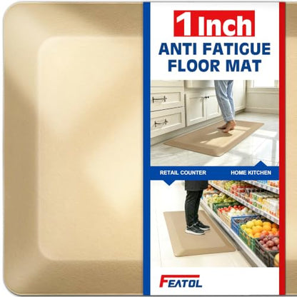 FEATOL 1 Inch Extra Thick Anti-Fatigue Mat for Standing Desk & Kitchen - color: Beige, size: 70"L x 24"W x 1"Th