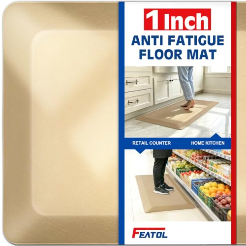 FEATOL 1 Inch Extra Thick Anti-Fatigue Mat for Standing Desk & Kitchen - color: Beige, size: 39"L x 20"W x 1"Th