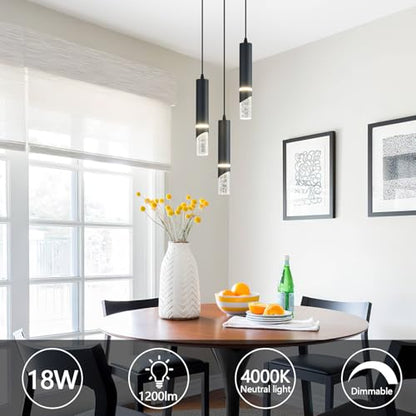 Modern Dimmable Led Pendant Lights Kitchen Island, Ideal for Living Room, Bedroom,Sink 18w LED Crystal Energy-Saving Hanging Lamp for Cozy Lighting (Black 3 Light) - size: 3-Light