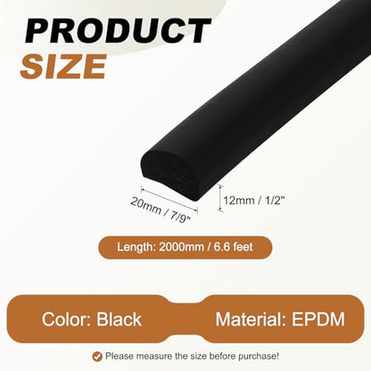 PATIKIL 6.6FT Solid Rubber Weather Stripping, 7/9" W x 3/5" H Self Adhesive D Shape EPDM Rubber Seal Strip Gasket for Door Frame Window Insulation RVs Furniture Cabinets, Black - size: 6.6FT x 7/9"W x 3/5"H