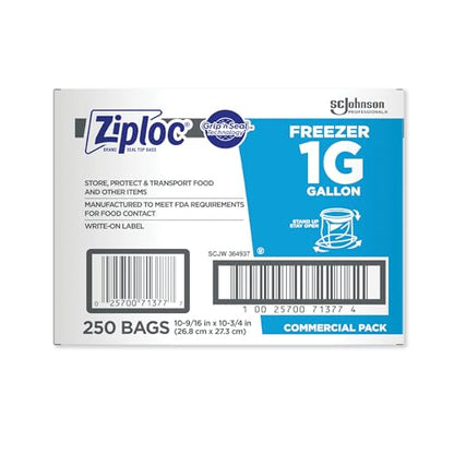 SC Johnson Professional Ziploc Brand Food Storage Freezer Bags, 1 Gallon Freezer Bags, Ziploc Brand Bags, Commercial Pack, 250 Count Box, for Professional Use Only - size: 250 Count (Pack of 1)