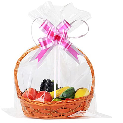 UltraOutlet 50 Packs Large Cellophane Bags 18" x 24" Clear Cellophane Gift Basket Wraps 2.3 Mil Thick Transparent Cello Bags for Fruit Basket, Gift Wrap, Treats, Arts and Crafts, 50ct Ribbon Bows - color: Clear/rose pink+light pink, size: 1 Count (Pack of